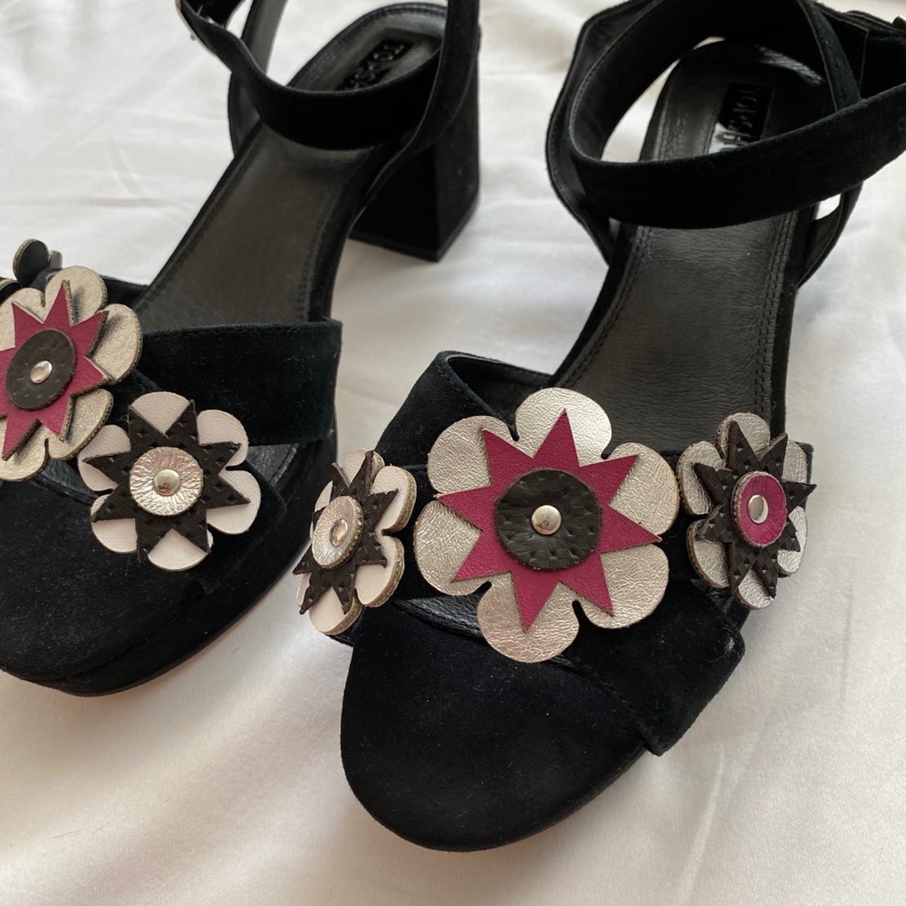 Topshop Black Heel Sandal with Flower Detailing